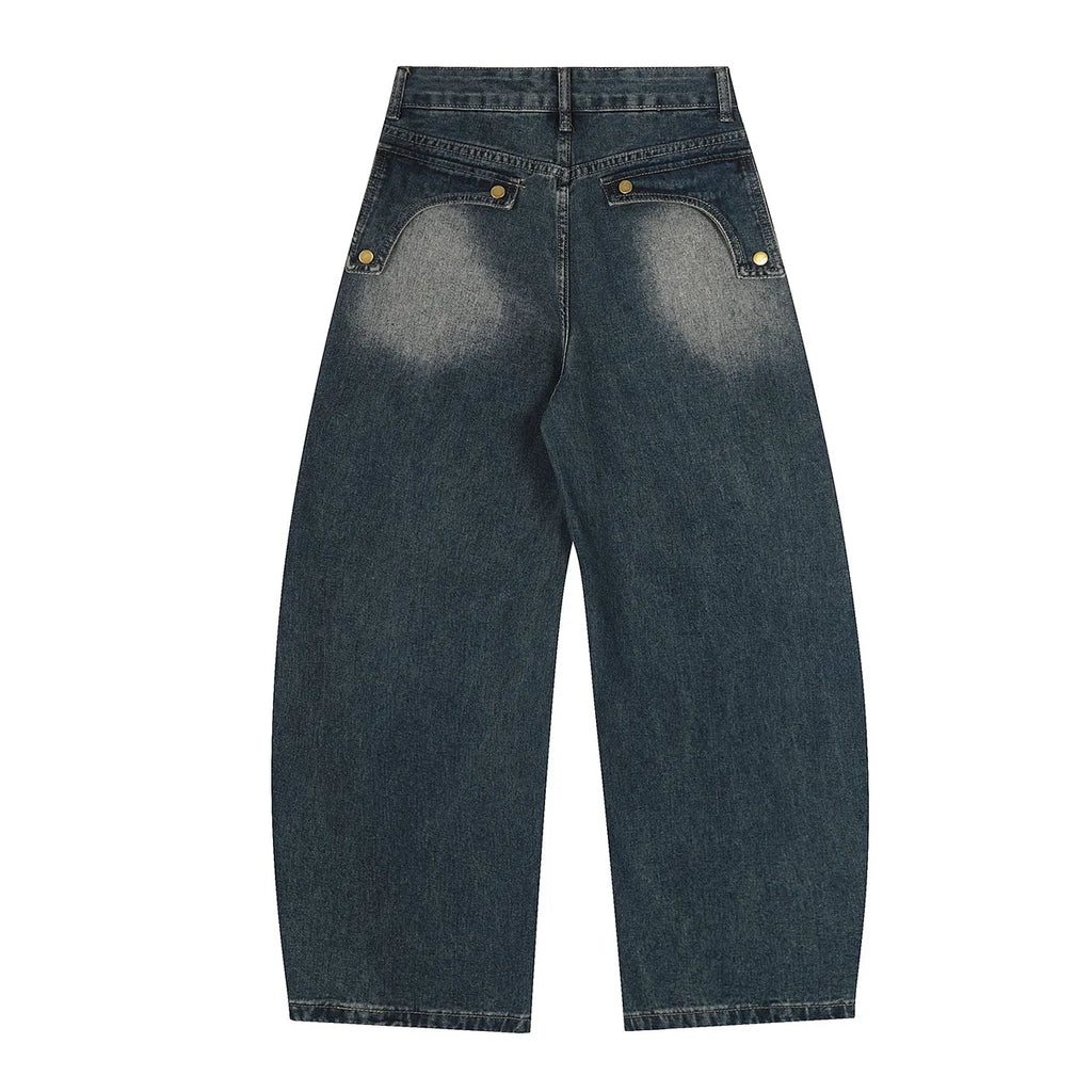 Washed Raw Hem Embroidered Jeans