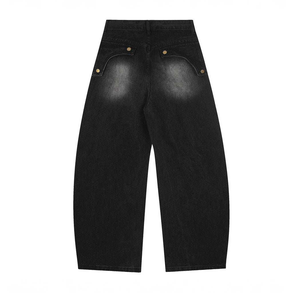 Washed Raw Hem Embroidered Jeans