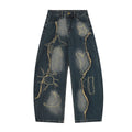 Washed Raw Hem Embroidered Jeans