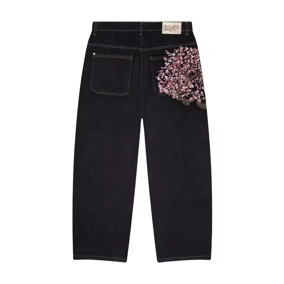 Embroidered Wide-Leg Jeans
