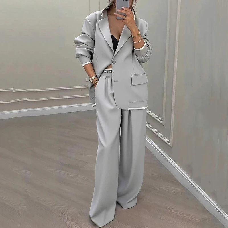 Elegant Neutral Tone Tailored Pantsuit