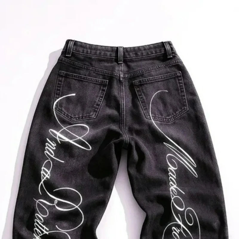 Printed Straight Leg Denim Pants
