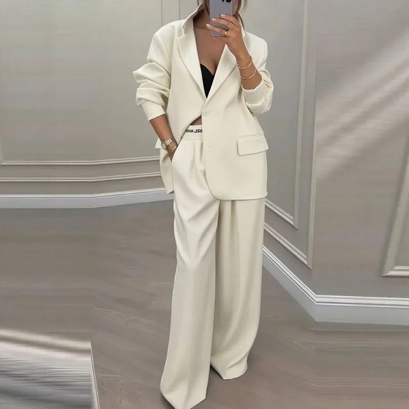 Elegant Neutral Tone Tailored Pantsuit