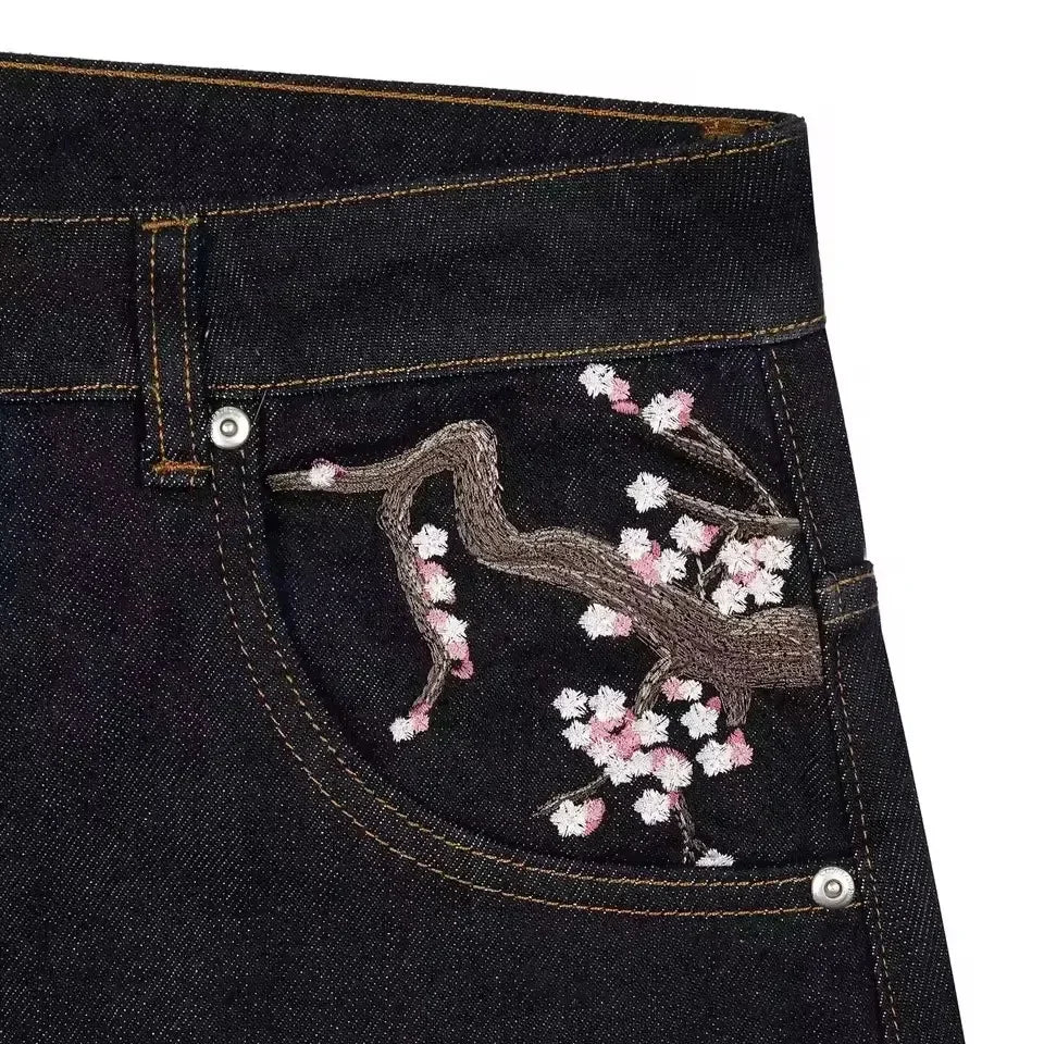 Embroidered Wide-Leg Jeans