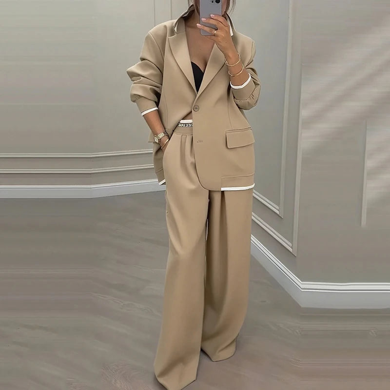Elegant Neutral Tone Tailored Pantsuit