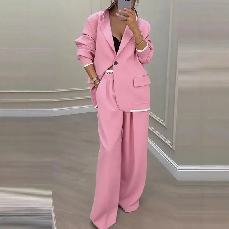 Elegant Neutral Tone Tailored Pantsuit