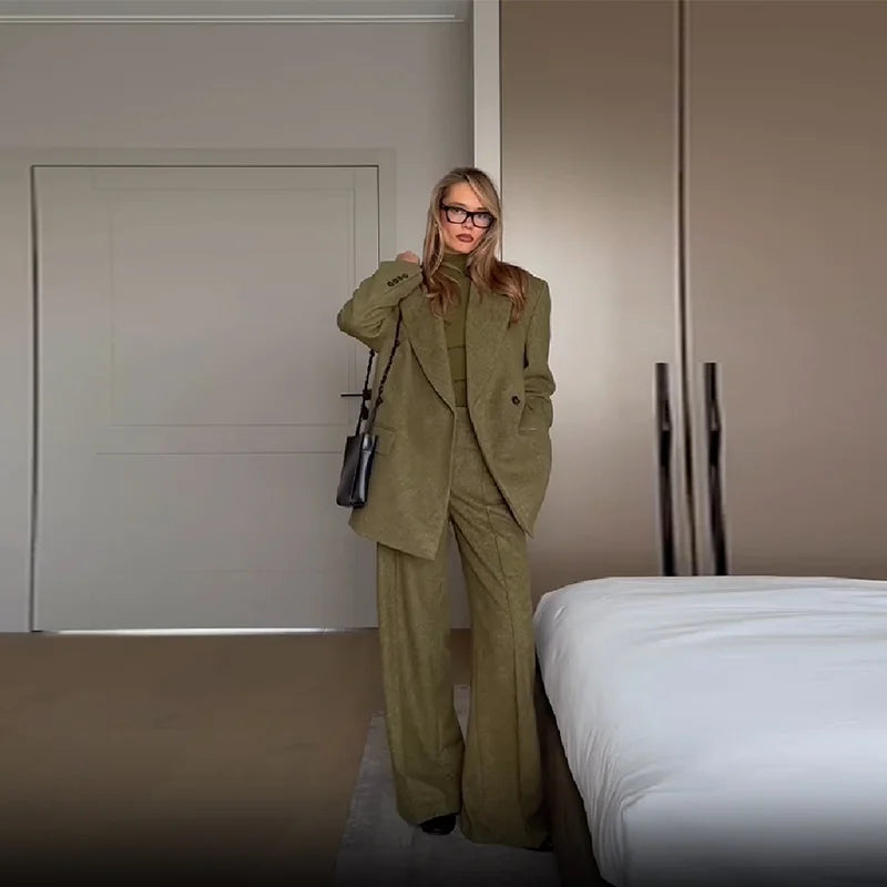 Relaxed Olive Tailored Two Piece Set