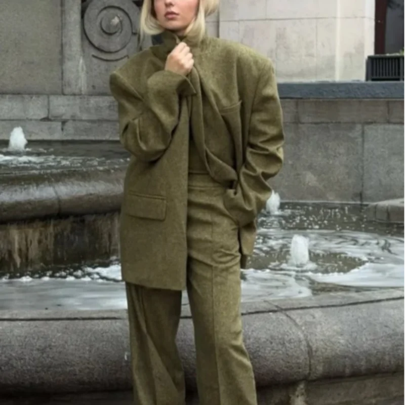 Relaxed Olive Tailored Two Piece Set