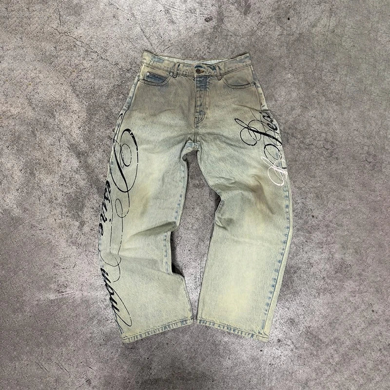 High Waist Graphic Print Jeans