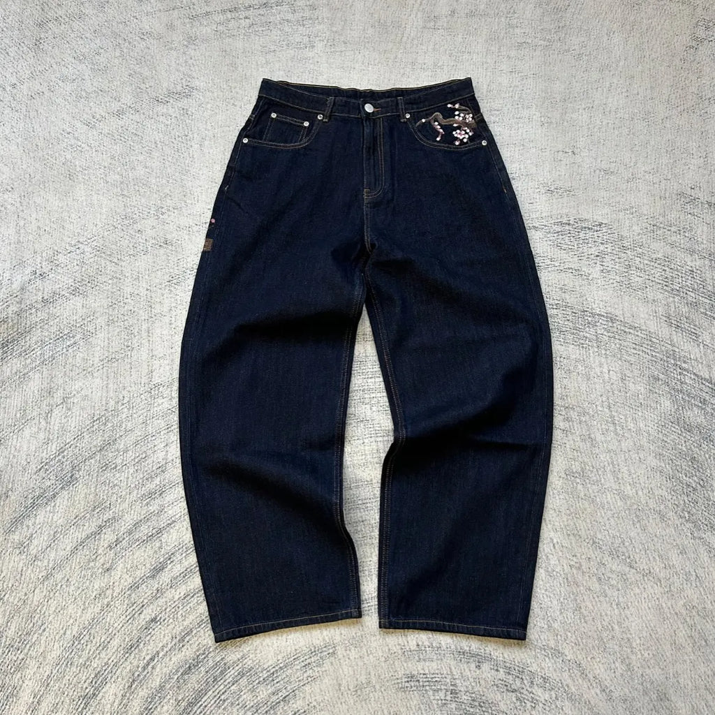 Embroidered Wide-Leg Jeans