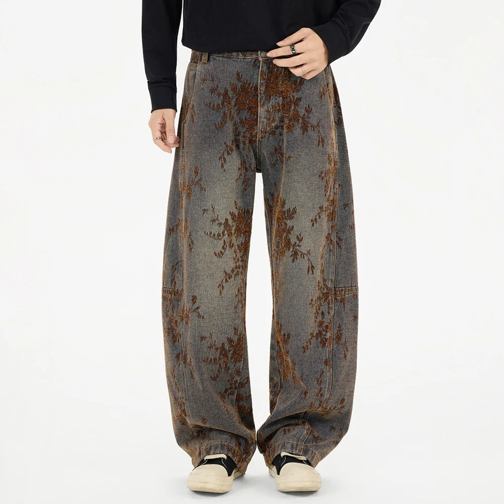 Jacquard Embroidered Cargo Jeans