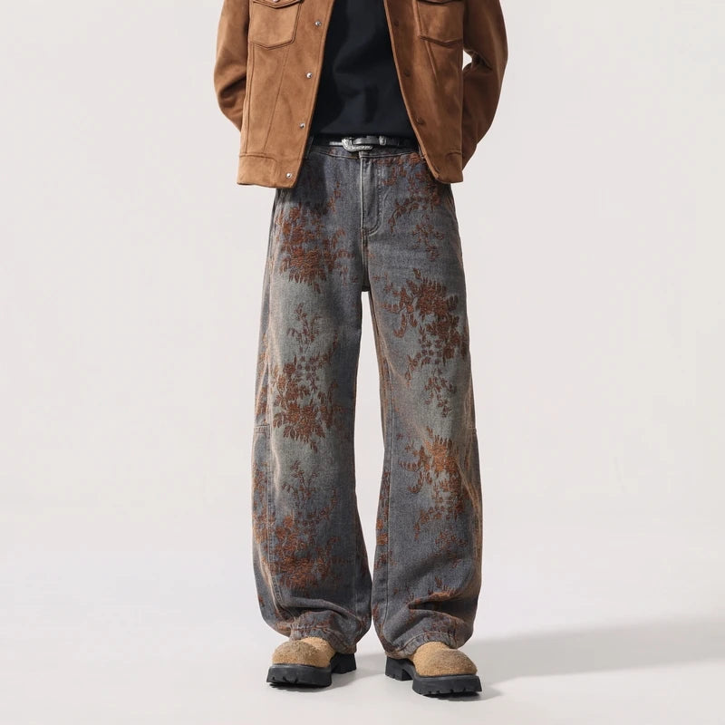 Jacquard Embroidered Cargo Jeans