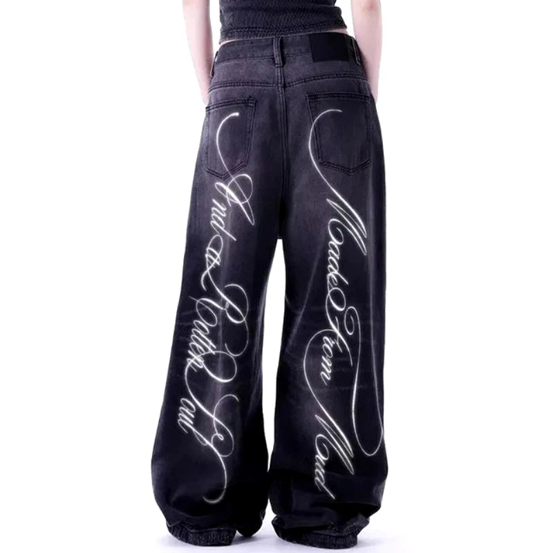 Printed Straight Leg Denim Pants