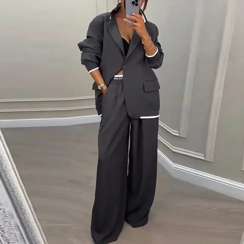 Elegant Neutral Tone Tailored Pantsuit