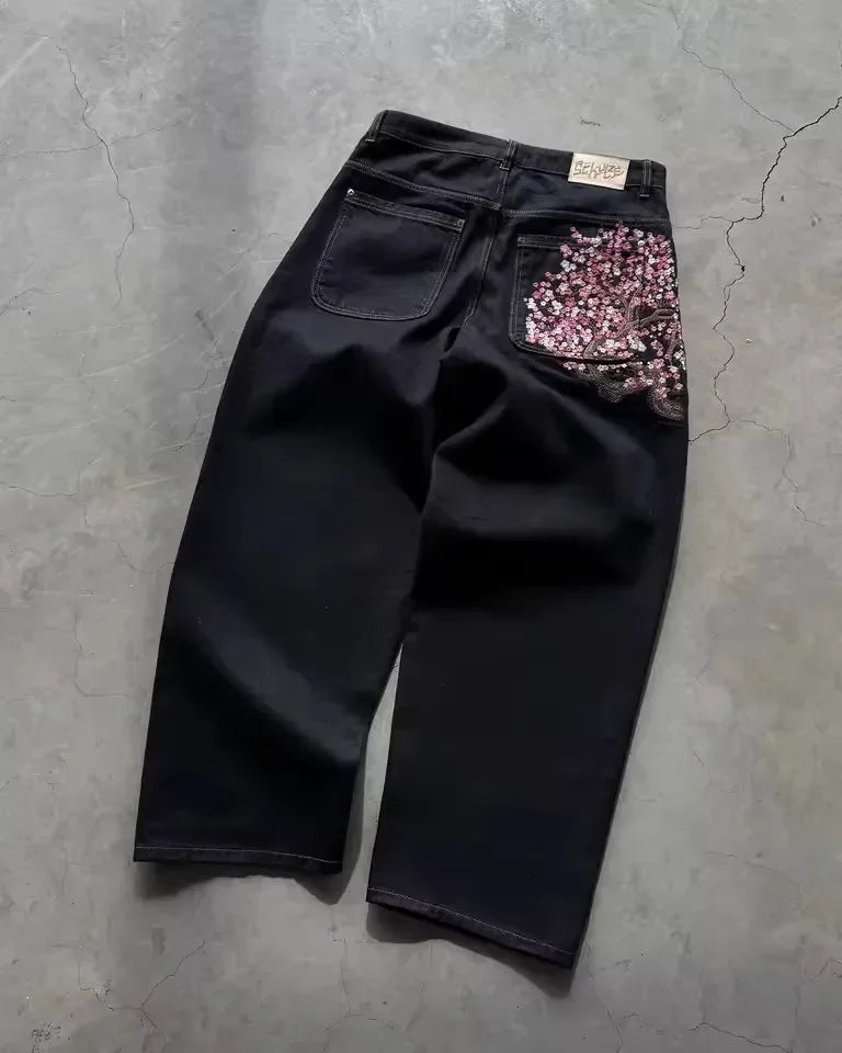 Embroidered Wide-Leg Jeans