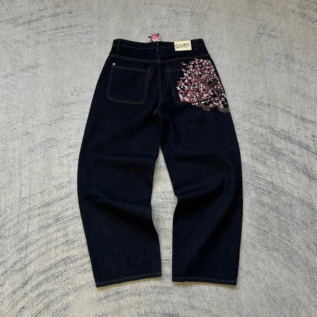 Embroidered Wide-Leg Jeans