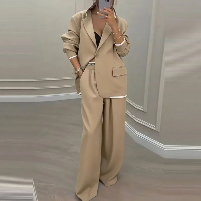 Elegant Neutral Tone Tailored Pantsuit