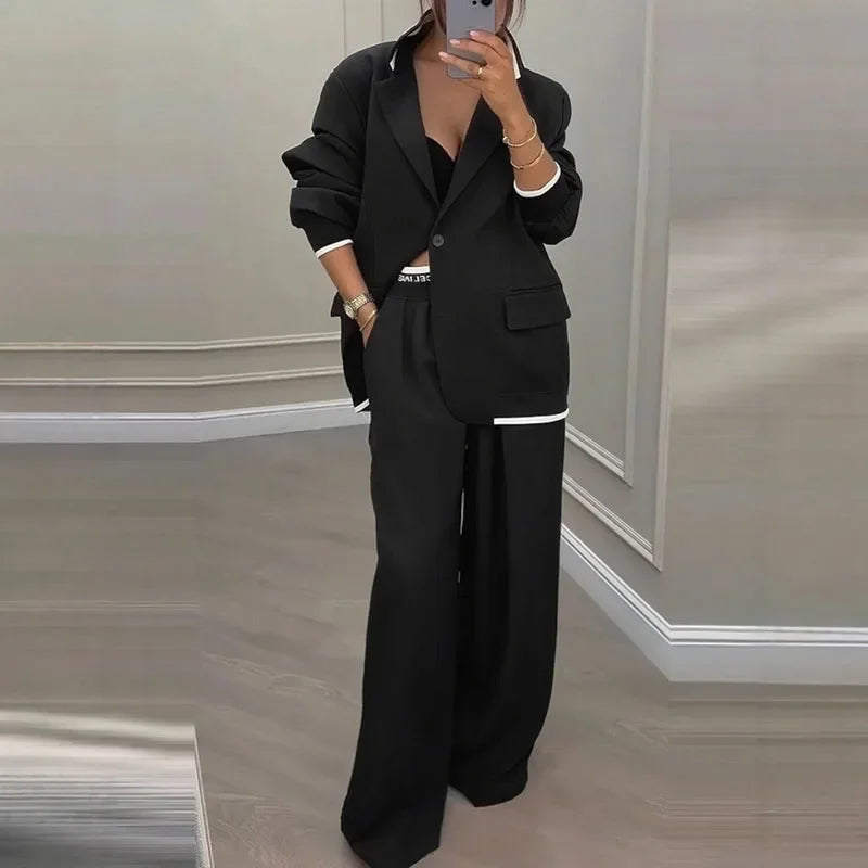 Elegant Neutral Tone Tailored Pantsuit